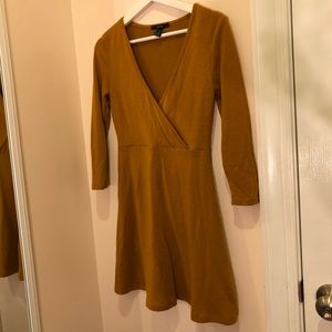 Forever21 Camel 3/4 Sleeve Skater Dress